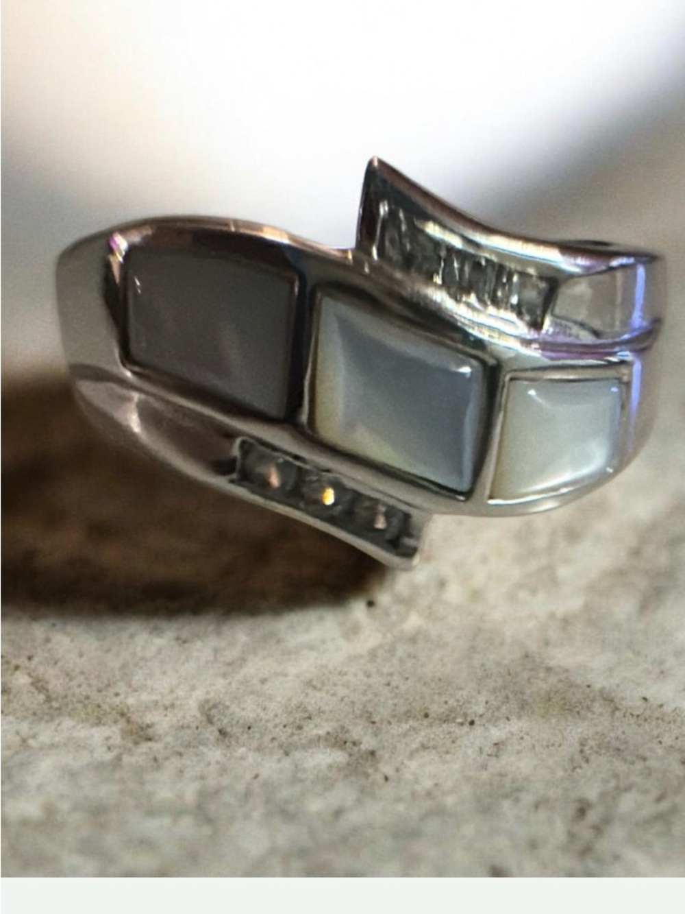 Lia Sophia Silver tone Ring with Mother of Pearl Inlay